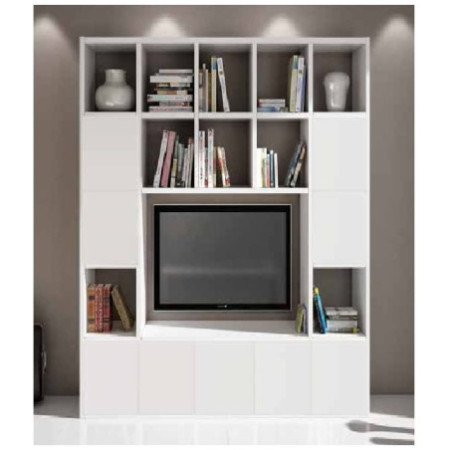 Libreria e porta tv con 12 antine bianco frassinato 218x30x218 cm