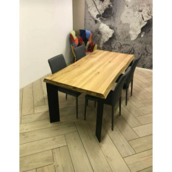 Tavolo piano in legno massello 6 cm. Gambe in metallo nere 160x90x77