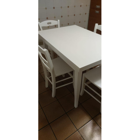 Tavolo da pranzo classico in legno massello bianco opaco 160x80 cm