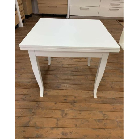 Tavolo classico in legno massello bianco opaco con apertura a libro 80x80 cm