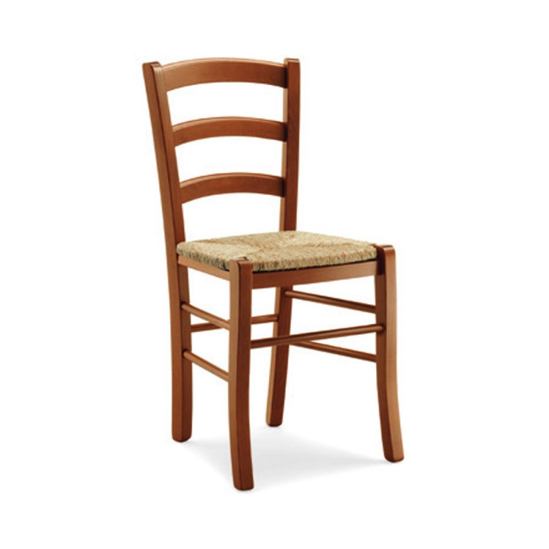 Sedia con stecche verticali e seduta in paglia in legno massello set 2